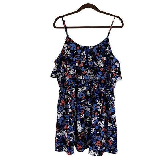 ELLE Floral Ruffled Dress XL Adjustable Spaghetti Straps Knee Length Flowy Thin - Picture 1 of 7